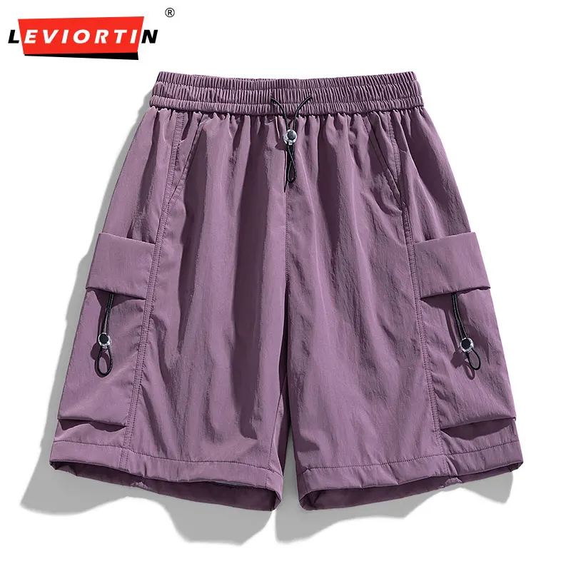 Summer Men's Ice Silk Cargo Shorts, Loose Fit Quick-Dry Workwear Shorts Lightweight Breathable Outdoor Sport Gym Running Shorts