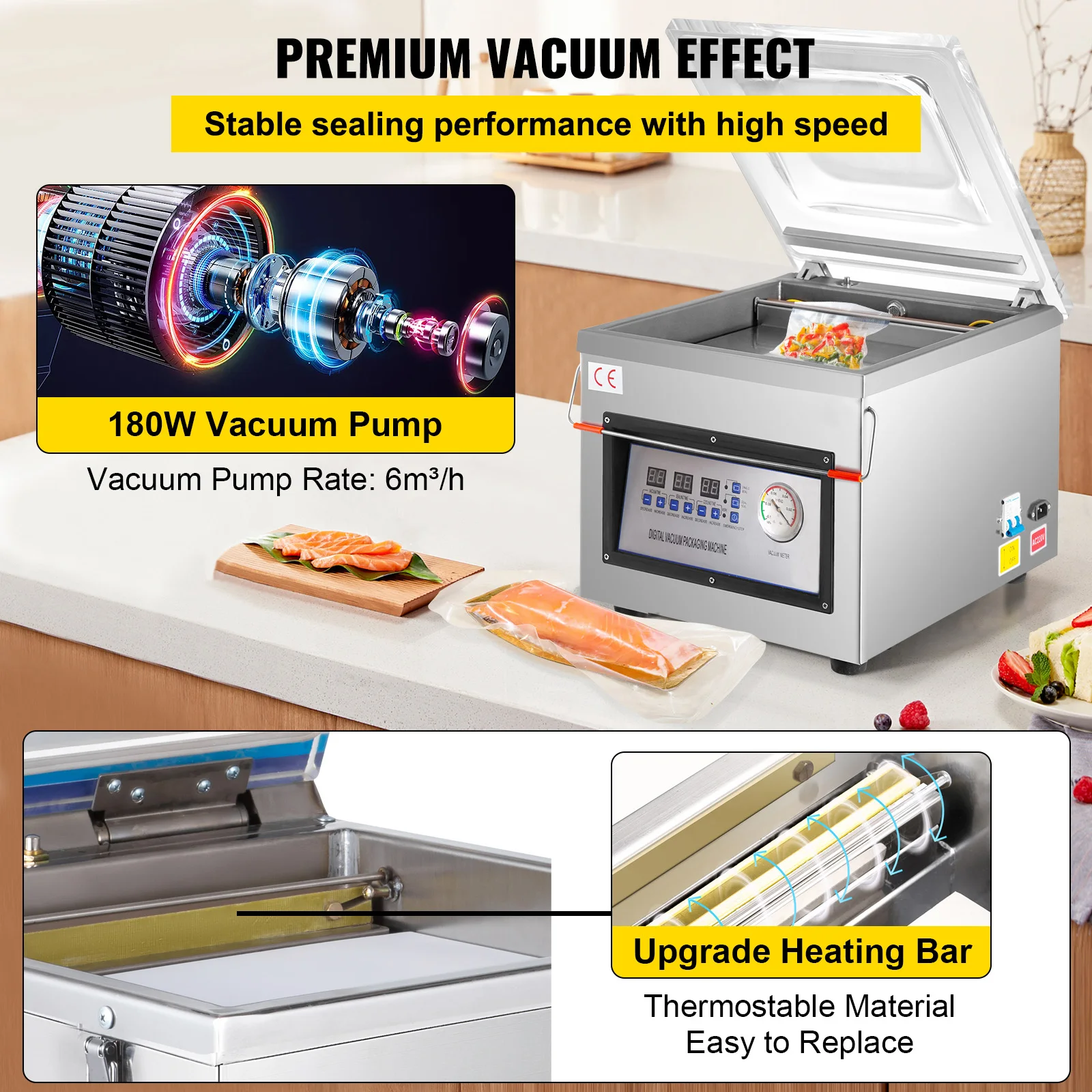 SucceBuy DZ-260C Chamber Vacuum Sealer Kitchen Food Packing Sealing Machine 110V Packaging for Food Saver Home Commercial Using