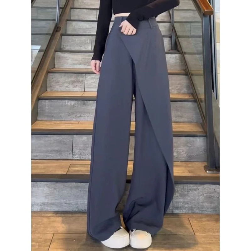 

Women Chic Office Wear Straight Pants Vintage High Ladies Trousers Baggy Korean 2024 Spring/Summer/Autumn Wide Leg Female