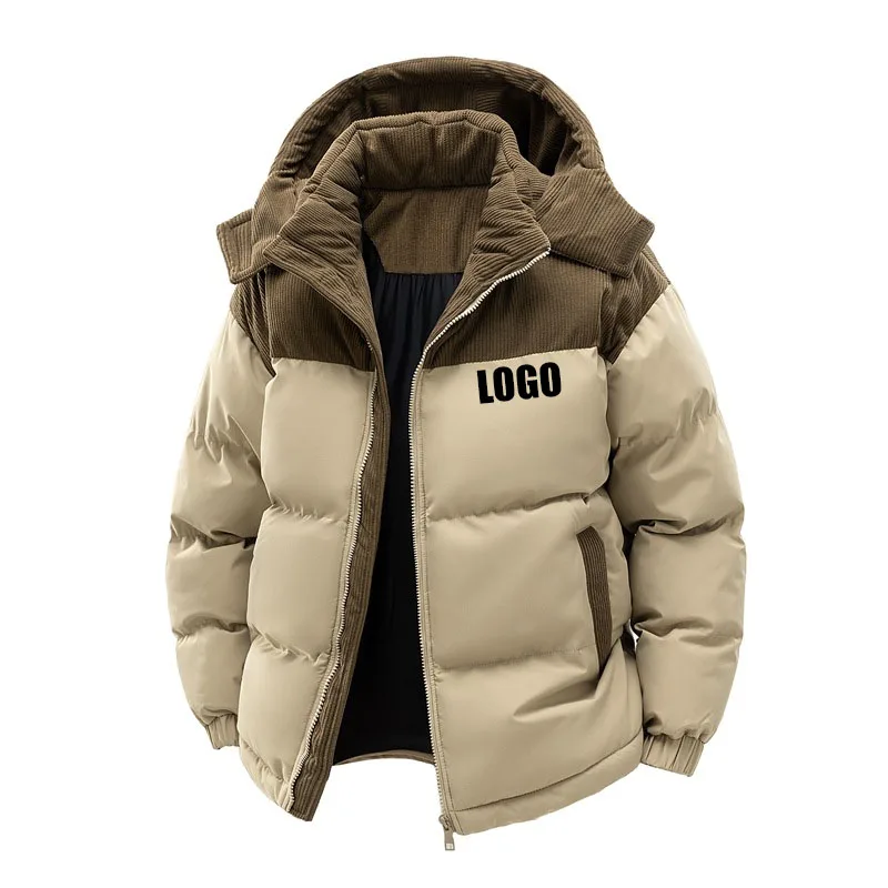Custom LOGO cotton-padded clothes for men and women 2025 winter new thickened warm removable hooded cotton clothes couple jacket