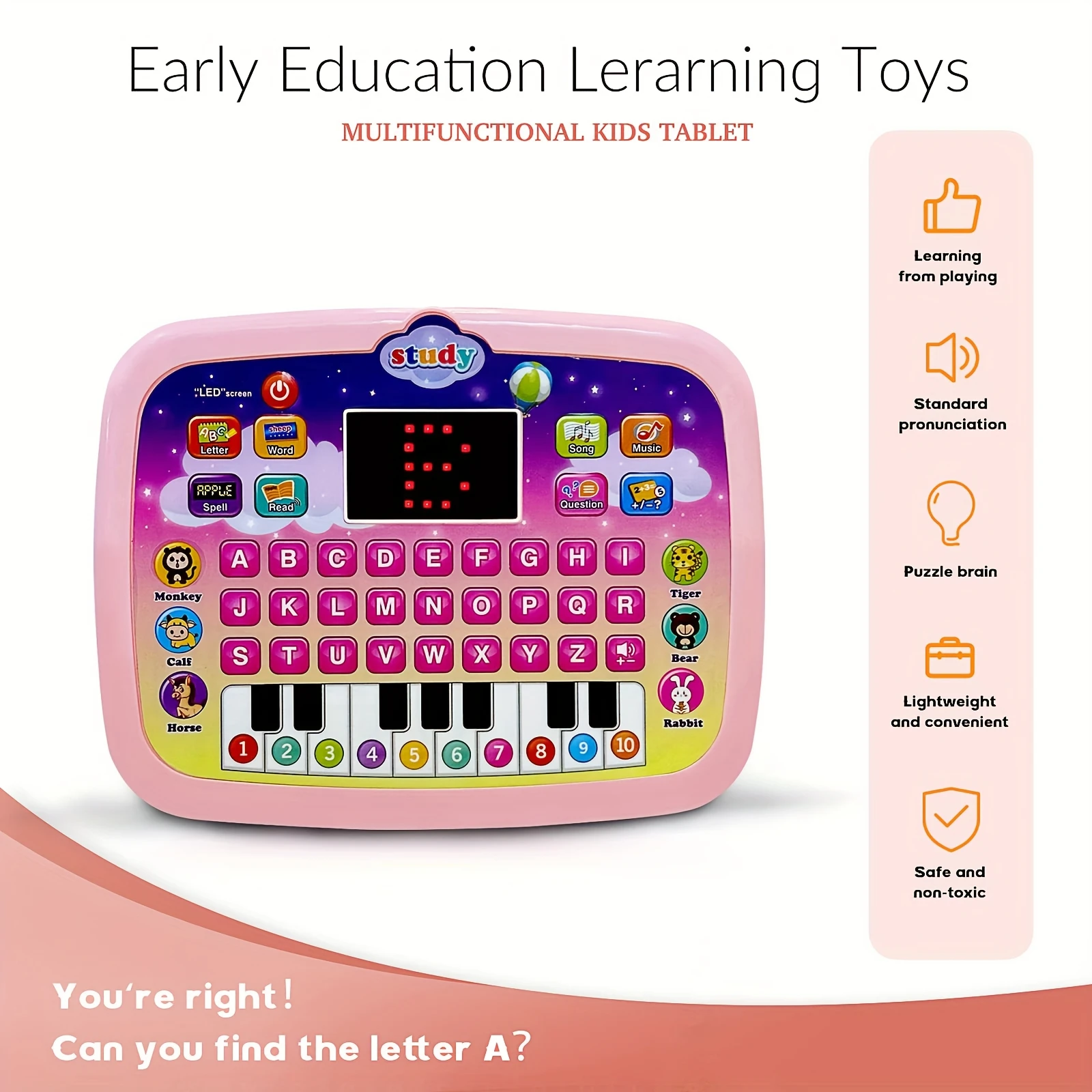 Storytelling Machine, Interactive Puzzle Tablet, Simulation Piano Keyboard Music Sound Computer, Kids Learning Education Toy