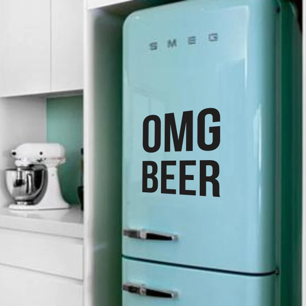 OMG BEER Fridge Sticker Vinyl Decal Alcohol Drink Fridge Vintage Retro Funny Sticker Mini Refrigerator