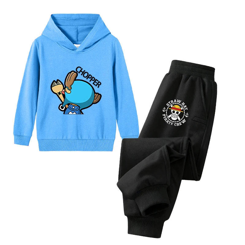 ONE PIECE LUFFY BOY Hooded Sweatshirt 2pcs Set Anime Clothes Suit Children Cartoon Pullover Sweatshirt Fashion Kid Clothing Tops 5