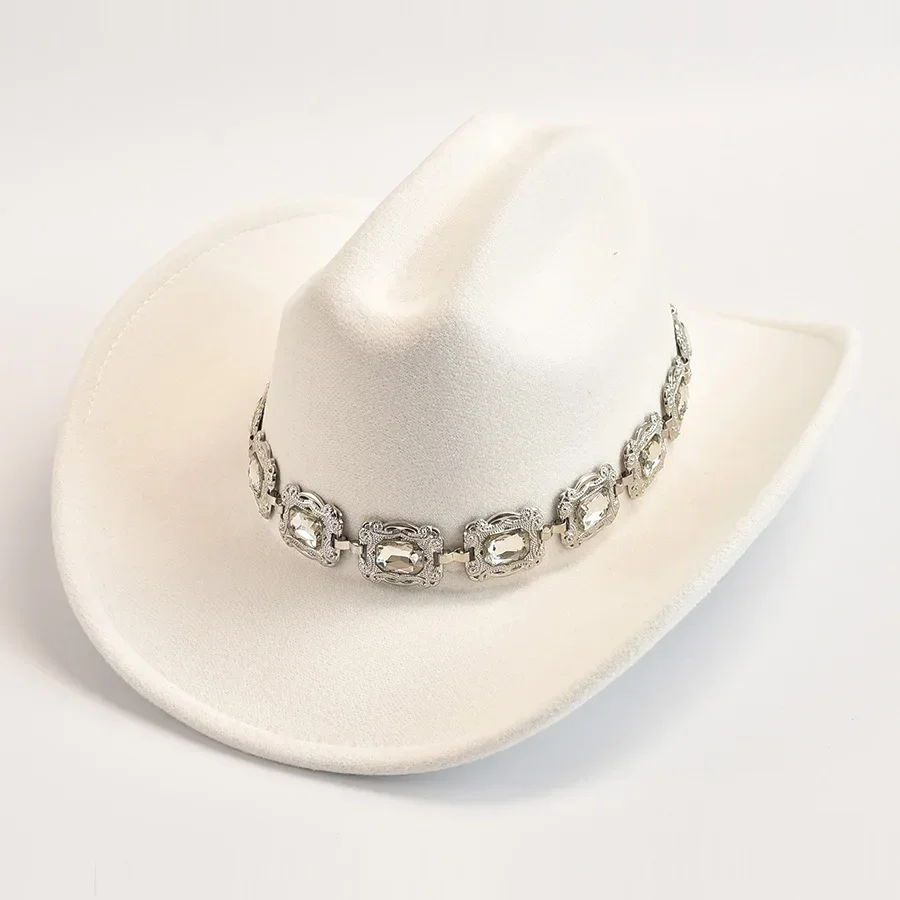 Artificial Wool Western Cowboy Hats for Women Vintage Roll Brim Gentleman Lady Cowgirl Jazz Hats image 4