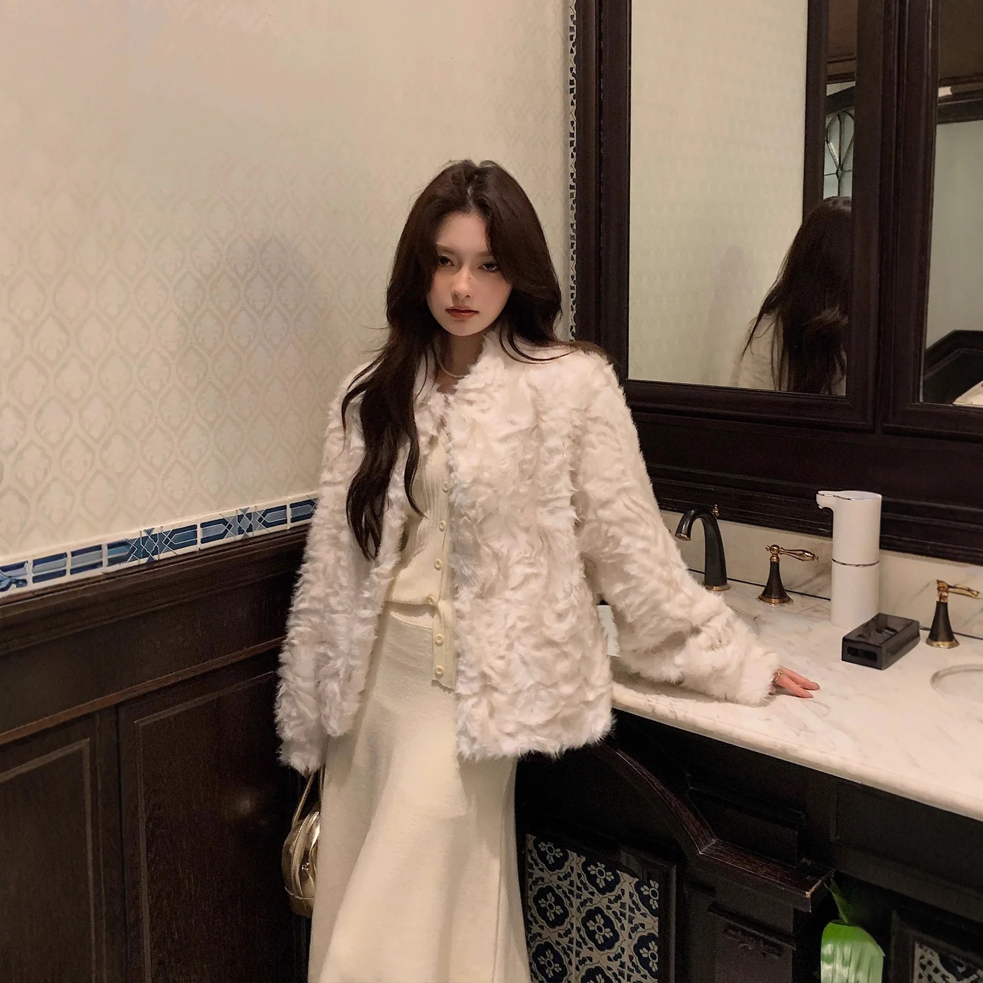 UMI MAO Faux Mink Fur Eco-Friendly Fur Coat For Women Dyed Pointed Small Size Autumn Winter New Style Overcoat Jacket Femme