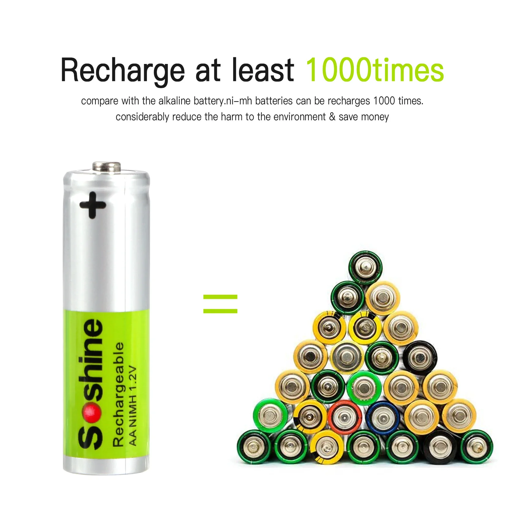 Soshine 4PC 1.2V 1300mAh Low Self Discharge Battery AA NIMH Rechargeable Batteries for Microphone Portable Video Game Flashlight