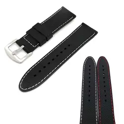 Grid Pattern Blcak Rubber Silicone 20mm 22mm 24mm Waterproof Strap Watch Band Watchbands Watch Accs