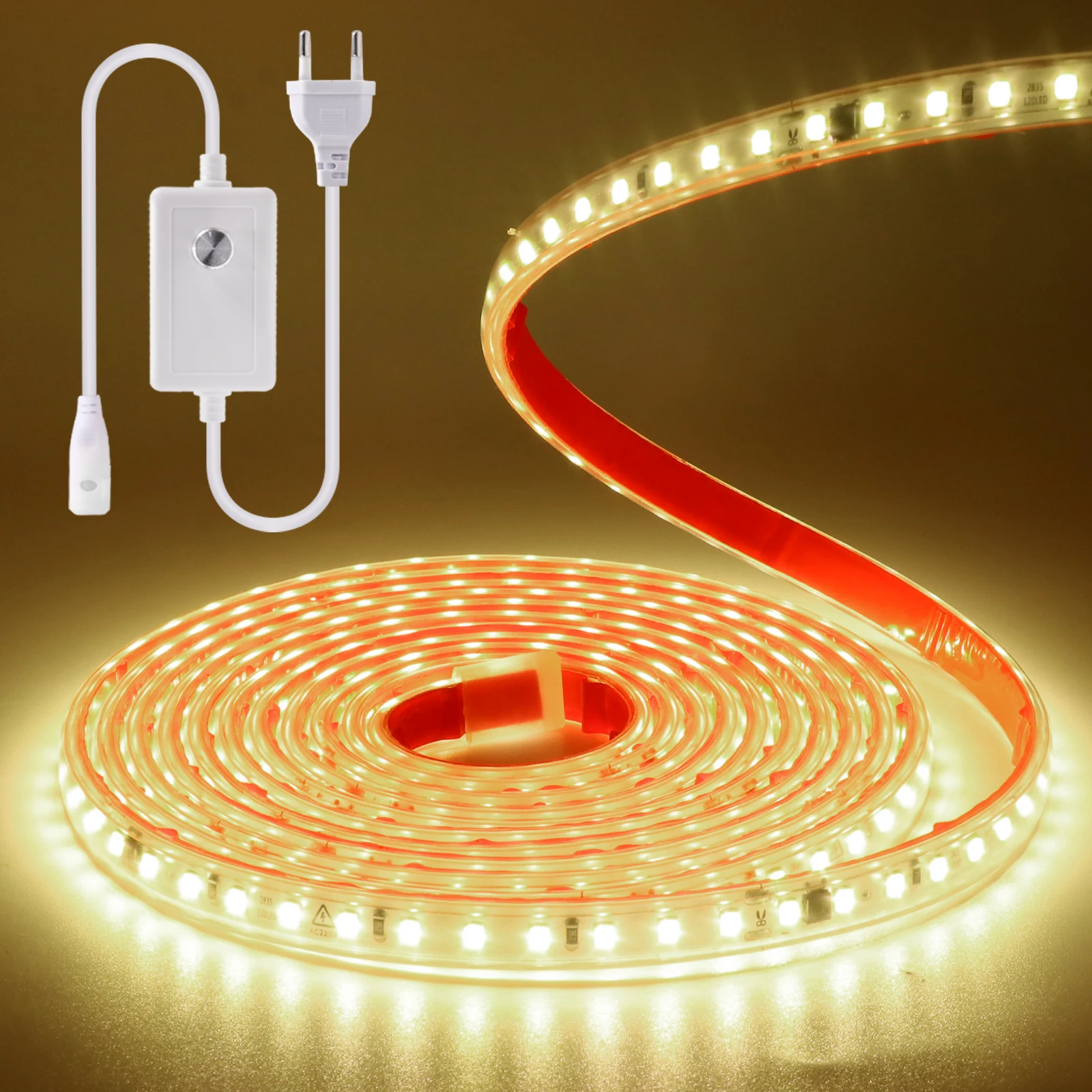 220V 230V 240V Dimmable Tape Adhesive 2835 LED Strips Light Bar 10CM Cuttable IP65 Waterproof 3000K 4000K 6500K White Lamp Rope