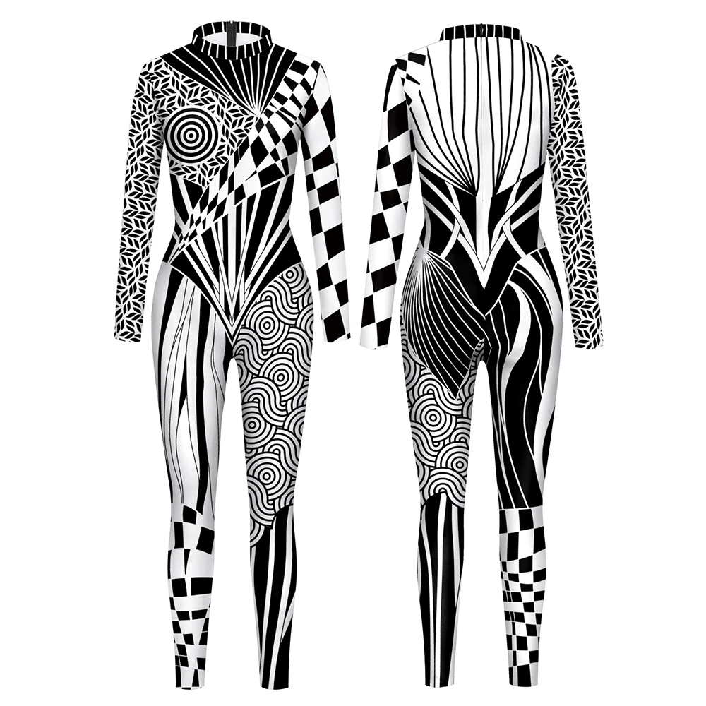 

Woman Geometric Zentai Bodysuit Festival Cosplay Costume Stage Performance Party Catsuit Skinny Sexy Jumpsuit Carnival Outfit