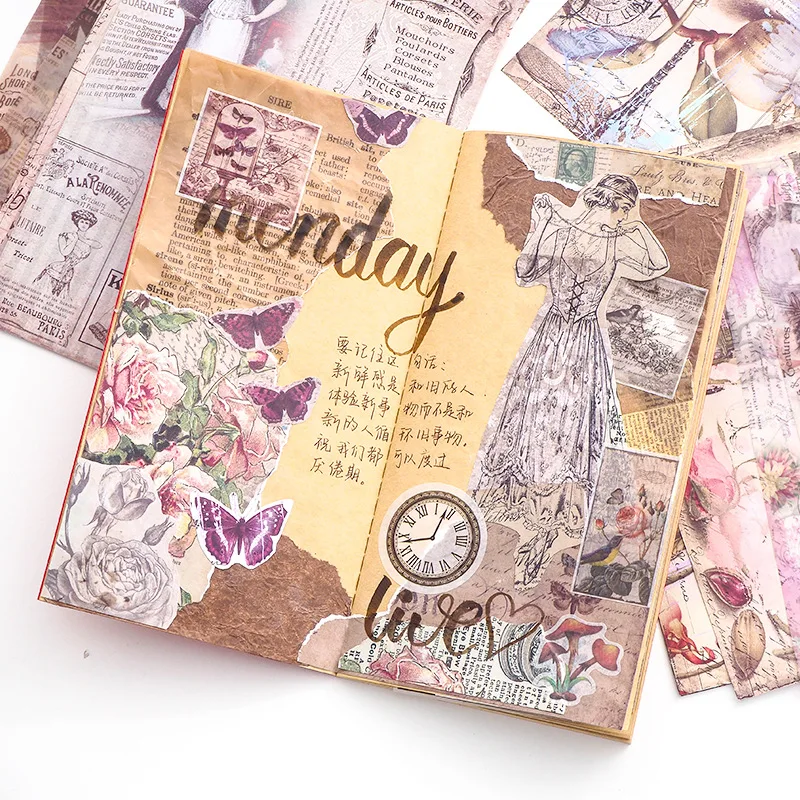 A5 Retro Scrapbooking Paper Floral Pattern Decoupage Paper P  8Sheet  Junk Journal Collage Material DIY Craft Album Card Making