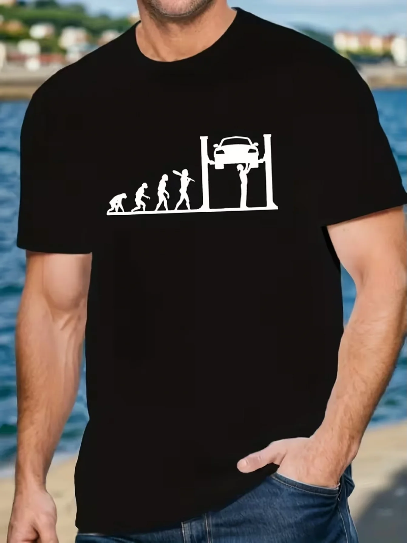 2026 New American Retro Car Repair Theme T-Shirt, Lift Evolution History Personalized Print Casual Short-Sleeved Top