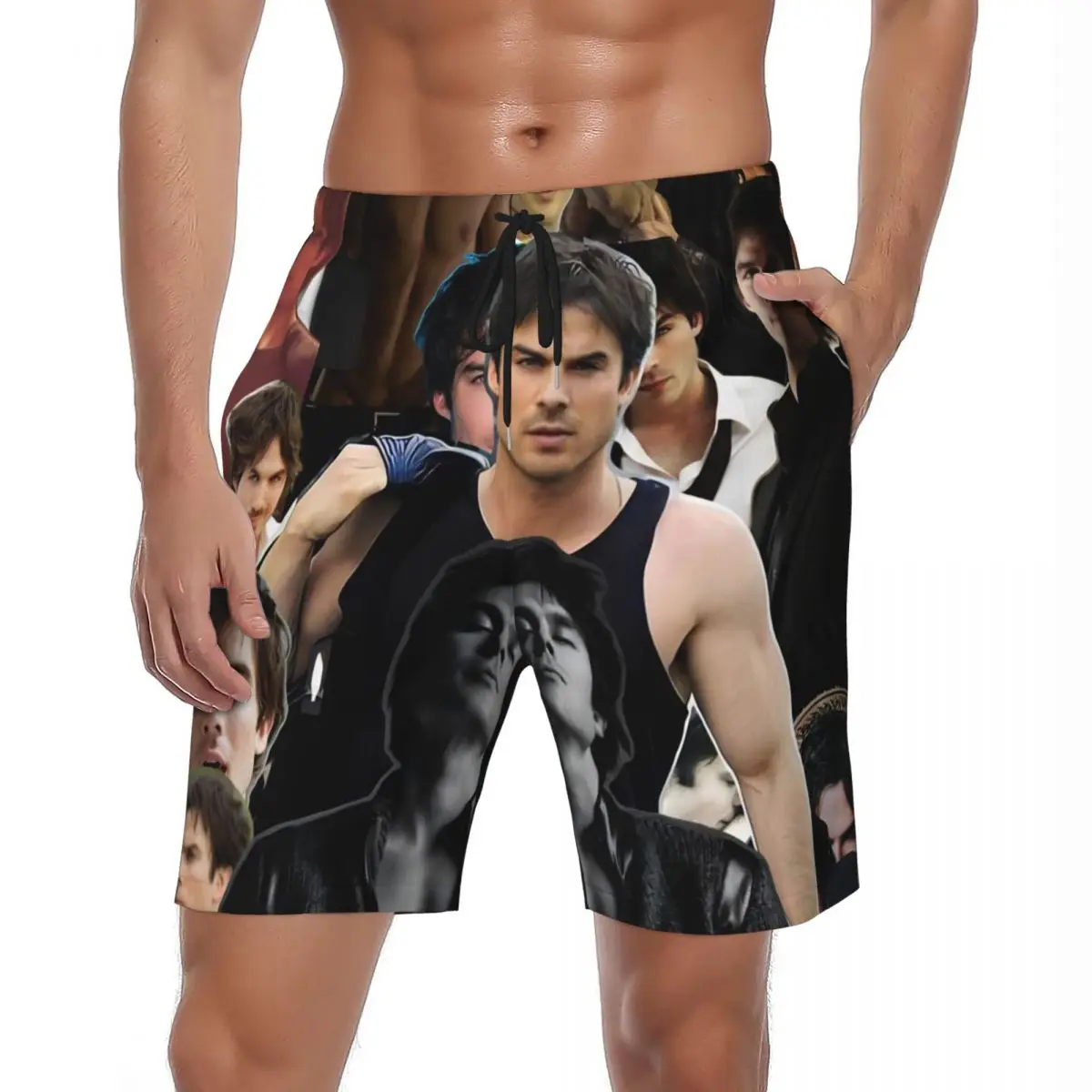 

Swimwear The Vampire Diaries Damon Salvatore TV Series Board Shorts Beach Short Pants Males Sports Fitness Swimming Trunks
