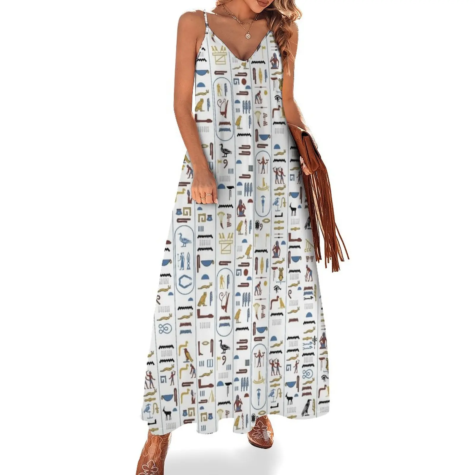 

Pharaoh Hieroglyphs Ancient Civilization Egypt Sleeveless Long Dress summer clothes for women birthday dresses for women Dress