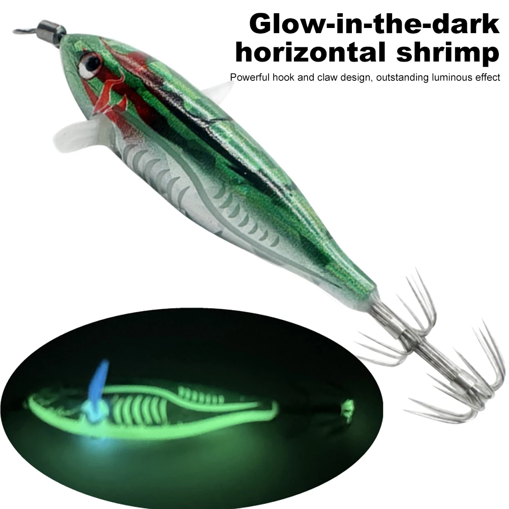 1-3PCS Wood Shrimp 5.5g Horizontal Laser Luminous Floating Egi Lure Squid Jigging Shrimp Hook Octopus Cuttlefish Fishing Baits