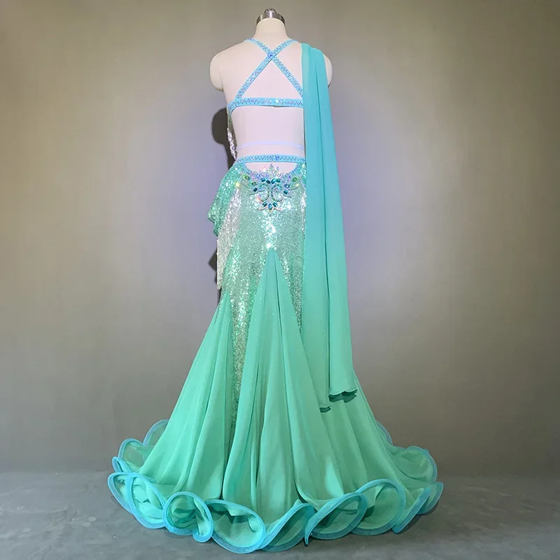 Belly Dance Costume Customization Senior AB Stones Bra+Sexy Fishtail Skirt 2pcs Oriental Dance Professional Competition Set