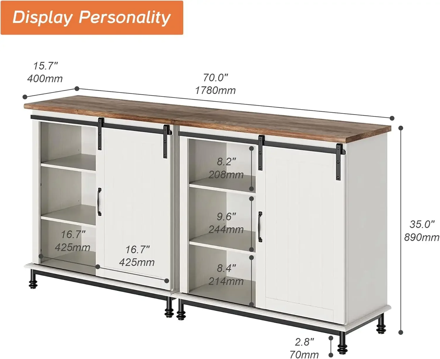 70" Sideboard Buffet Cabinets with Sliding Barn Door, Wood Coffee Bar Tables, Accent Storage Cabinet for Dining Room,Living Room