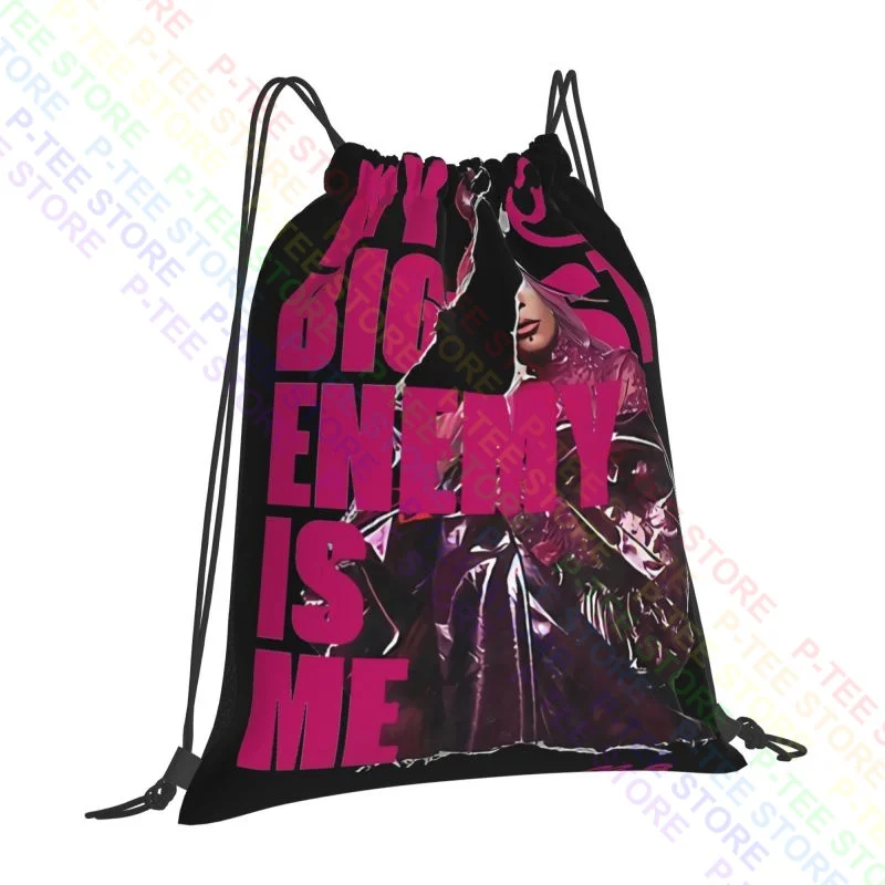 My Biggest Enemy Is Me Lady Gaga Singer Drawstring Bags Gym Bag Gym New Style Storage Bag School Sport Bag