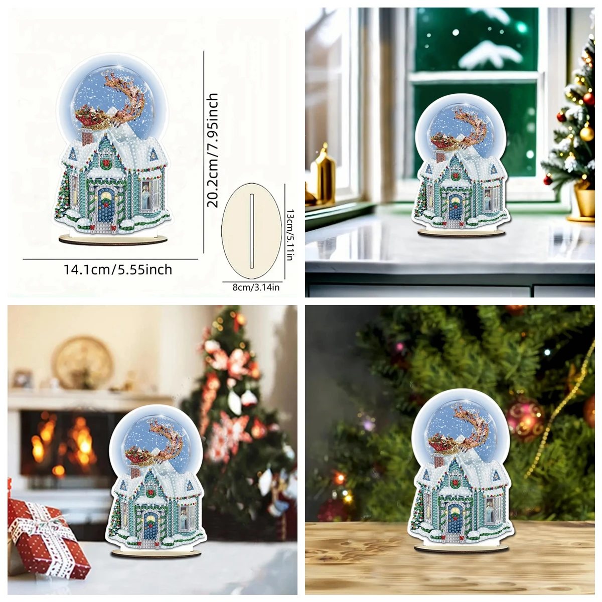 1pc/set DIY Diamond Art Christmas Table Ornaments One Side Wood Crystal Rhinestone Diamond Painting Christmas Decoration