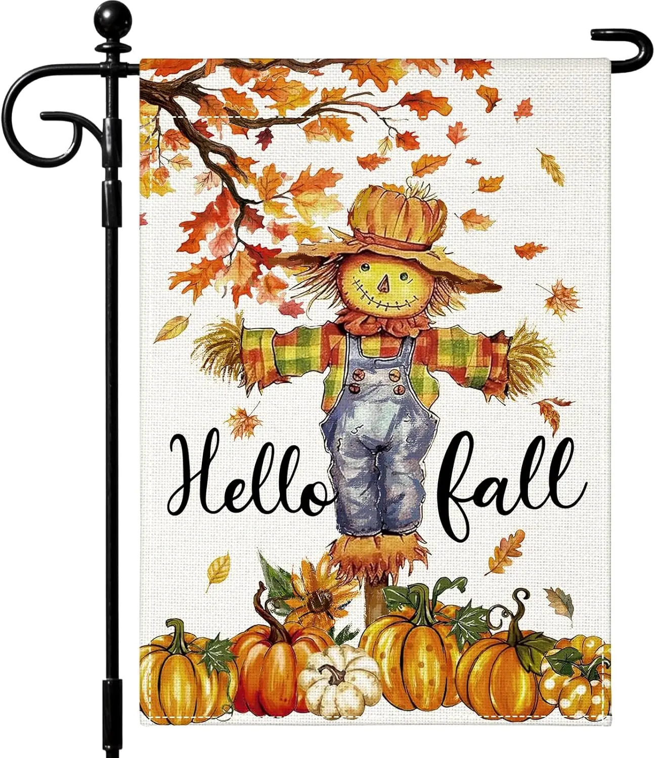 Artscope Fall Maple Leaves Scarecrow Pumpkin Garden Flag 12x18 Inch Double Sided, Thanksgiving Seasonal Outdoor Autumn Harve UUN