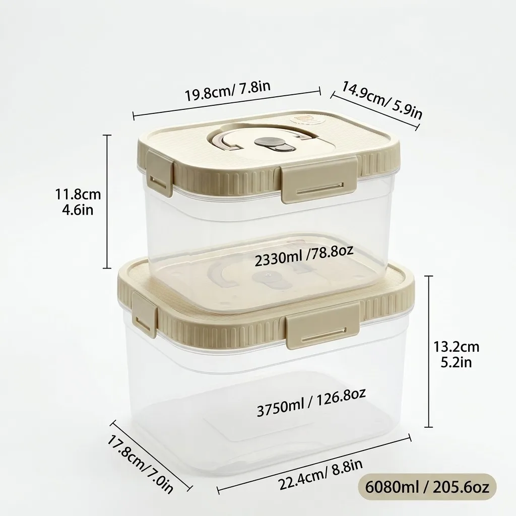 Stapelbare voedselopslagcontainer met handvat, verzegeld, lekvrij, transparant plastic, vershoudbox, koelkastbewaardoos