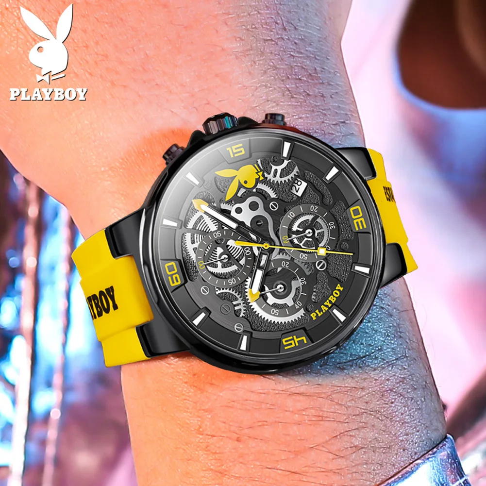 PLAYBOY 3063 Brand original authentic watches for man luxury Gift Box Silicone strap trendy quartz men's watch view 3