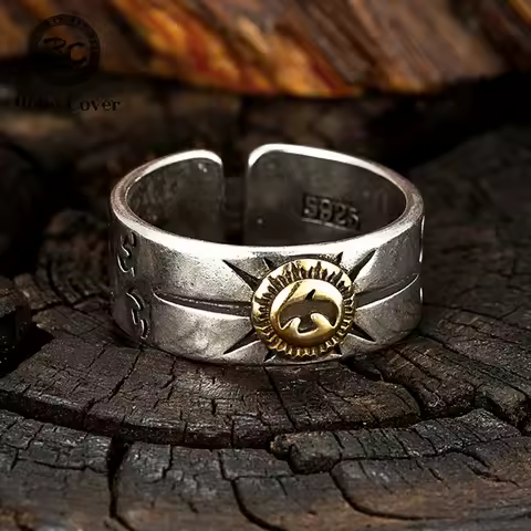 Trendy Design Sun Eagle Finger Rings for Men Women Silver Plated Vintage Opening Ring Jewelry Personality Gifts for Boyfriend