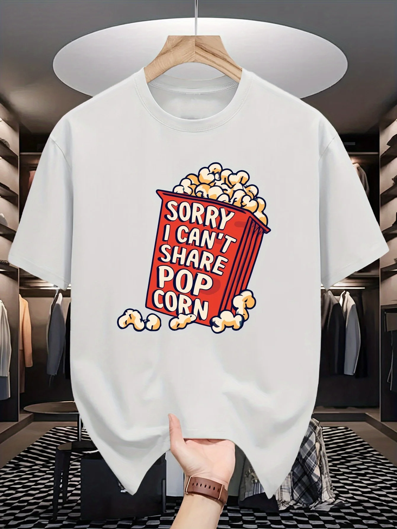 Popcorn Box Funny Movie Slogan Graphic Mens Crew Neck T Shirt Snack Cartoon Print Short Sleeve Casual Cotton Daily Tops