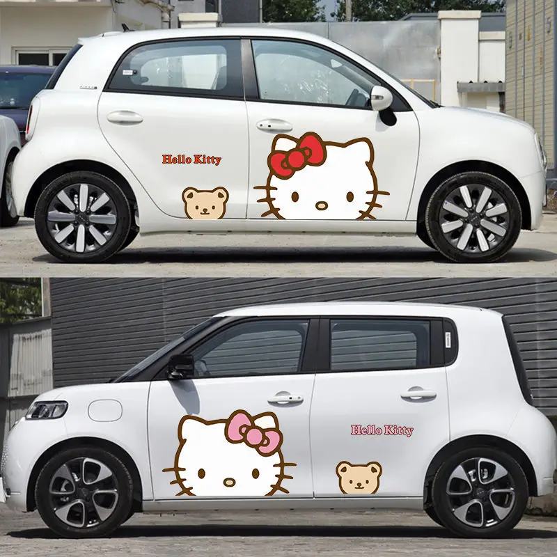 Kawaii Car Sticker Hello Kitty Car Cover Car Film Water Proof Sun Protection Sanrio Cover Scratches Cartoon Car Accessories Gift