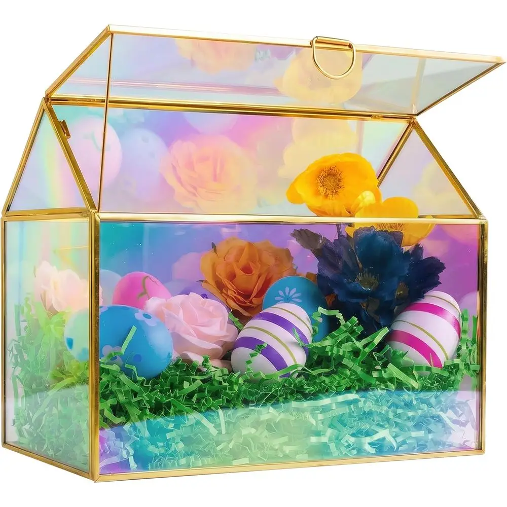 

Иридесцентный стеклянный центральный элемент декора (10x6x8) - Кашпо-террариум - Весенний пасхальный декор для дома и свадебный ящик для писем - для суккулентов