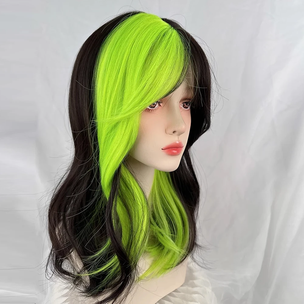 GAKA طويل متموج أومبير أسود أخضر يسلط الضوء على المرأة شعر مستعار اصطناعي مع الانفجارات رقيق لوليتا شعر مستعار للمسرحيات التنكرية للحزب اليومي