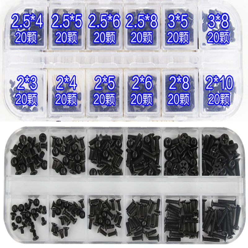 

240pcs M2 M2.5 M3 Screw Set KM Machine Repair Screw Flat Head Phillips Drive Accessories for Computer Electronic Laptop Screws