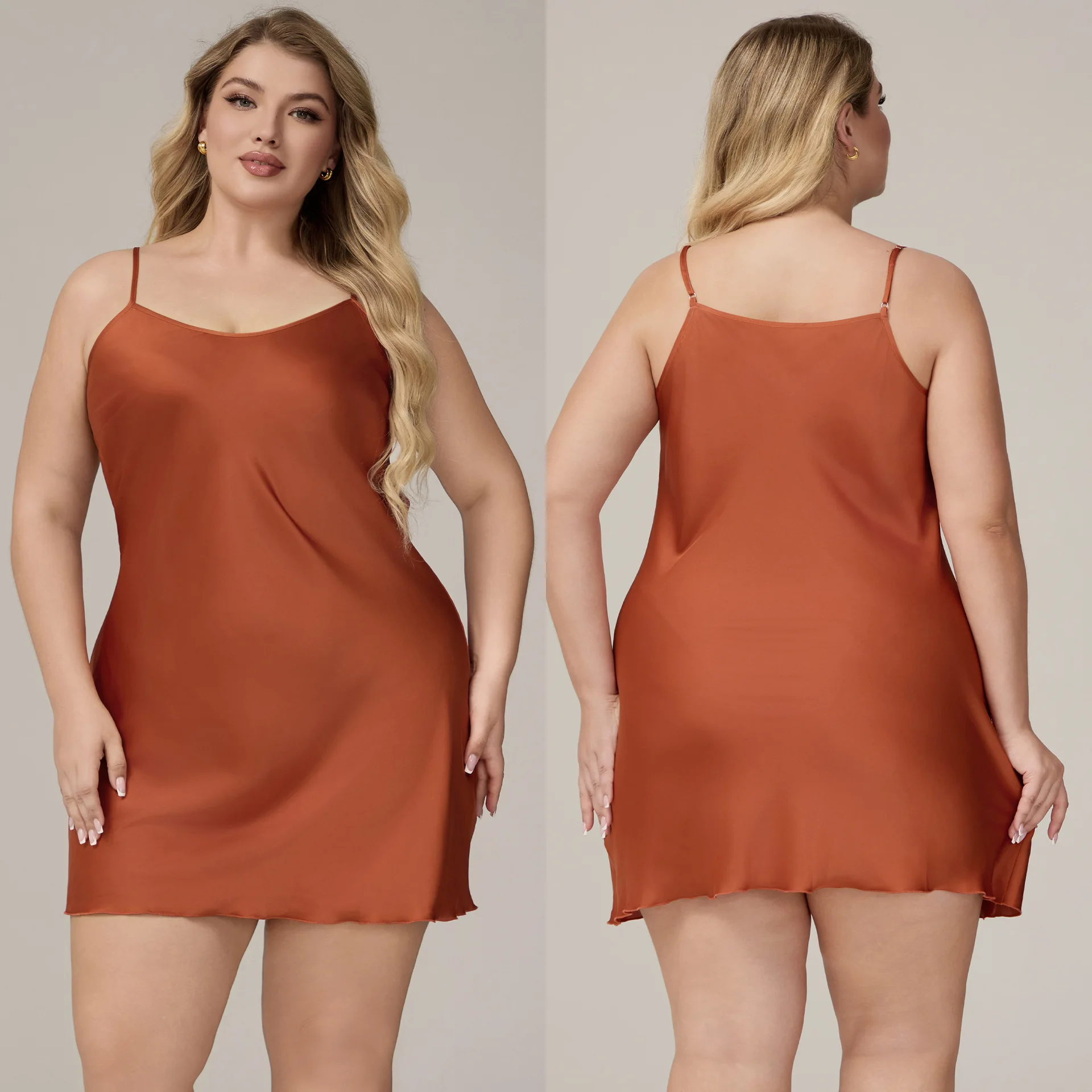 

Plus Size 5XL Women's Nightgown Chemise Sleepwear Sexy Lingerie Spaghetti Strap Nightdress Homewear Summer Silky Satin Nighty