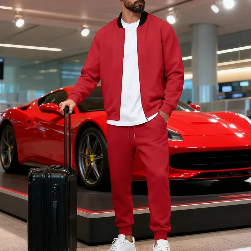 

Men's Casual Zipper Baseball Sportswear Set American Style Autumn Winter Simple Long Sleeve Polyester Fiber Fashion Urban