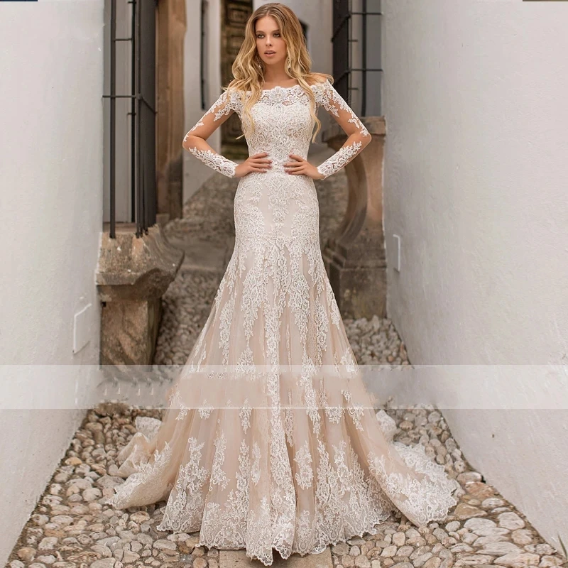 

Exquisite Fashion Wedding Dresses For Women 2024 Sexy Bridal Gowns Lace Appliques Boat Neck Floor Length Vestidos De Novia 2023