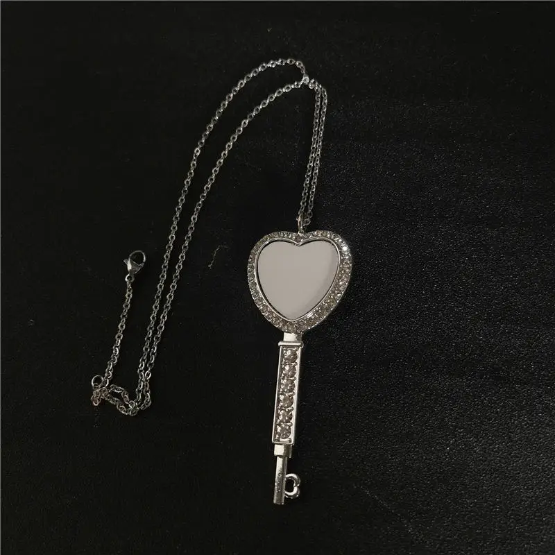 sublimation blank heart key round necklaces pendants  with stainless steel chain hot tranfer printing consumable 15pieces/lot