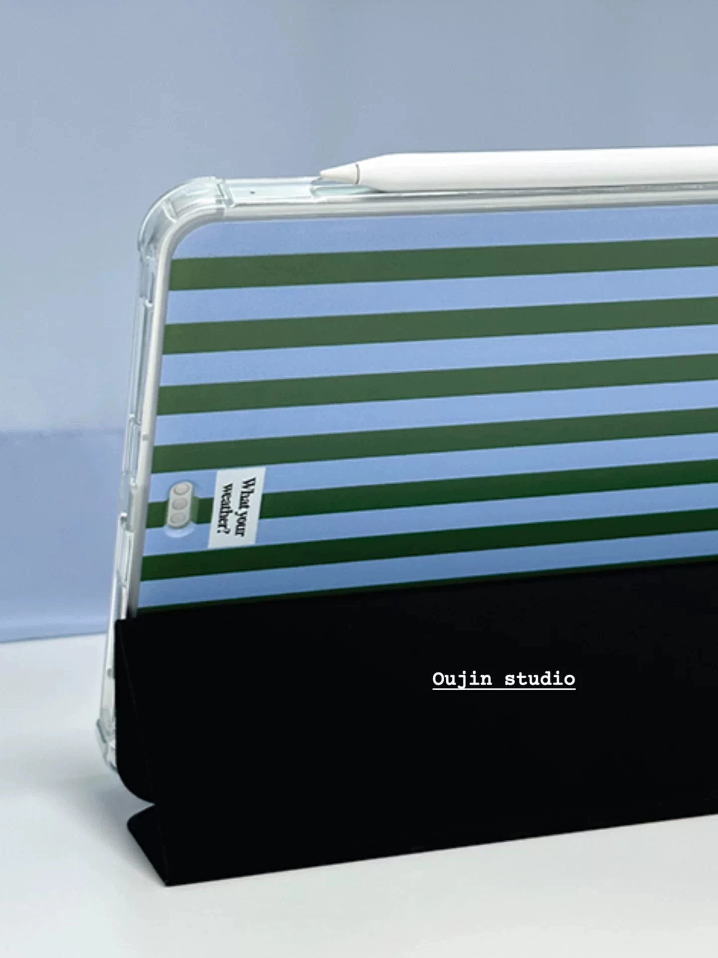 Blue And Green Stripes Tablet For iPad Air 4 5 6 Pro 11 12.9 13 M4 10.9 10.2 Mini 7 6 Cover Tri-folded Edge Case With Pen Holder