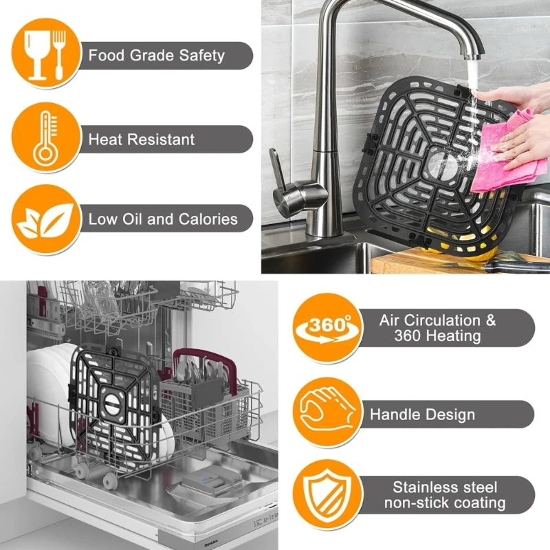 4쿼트 에어 프라이어용 에어 프라이어 그릴 팬 사각 스테인레스 스틸 크리스퍼 플레이트