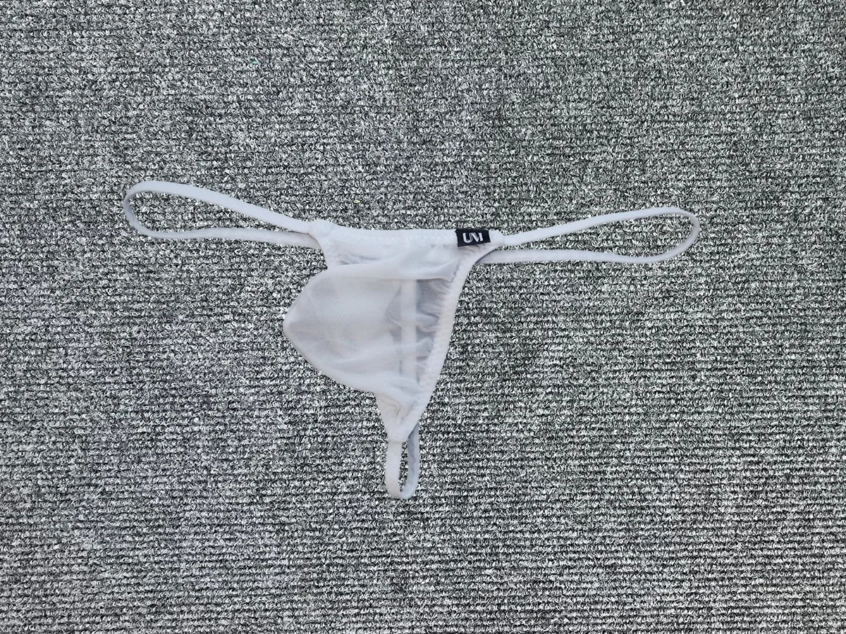 Sexy Transparent Men Mini Thong Panties Solid Color Sheer Mesh Breathable Lightweight Male G String Underwear