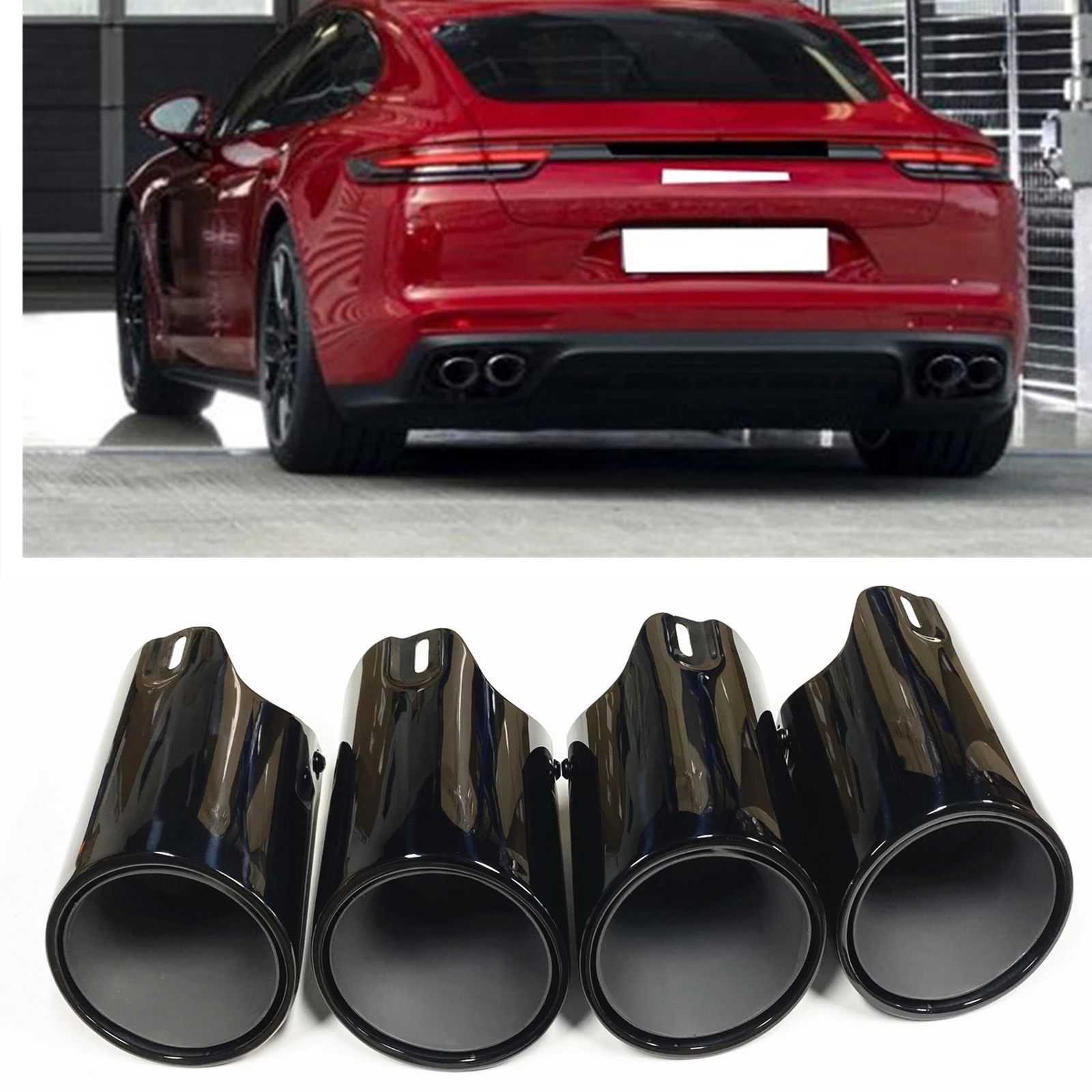 

Car Rear Exhaust Muffler Pipe For Porsche Panamera 2017-2019 Black Quad Tip Auto Air Outlet Vent Duct Exhause Tailpipe