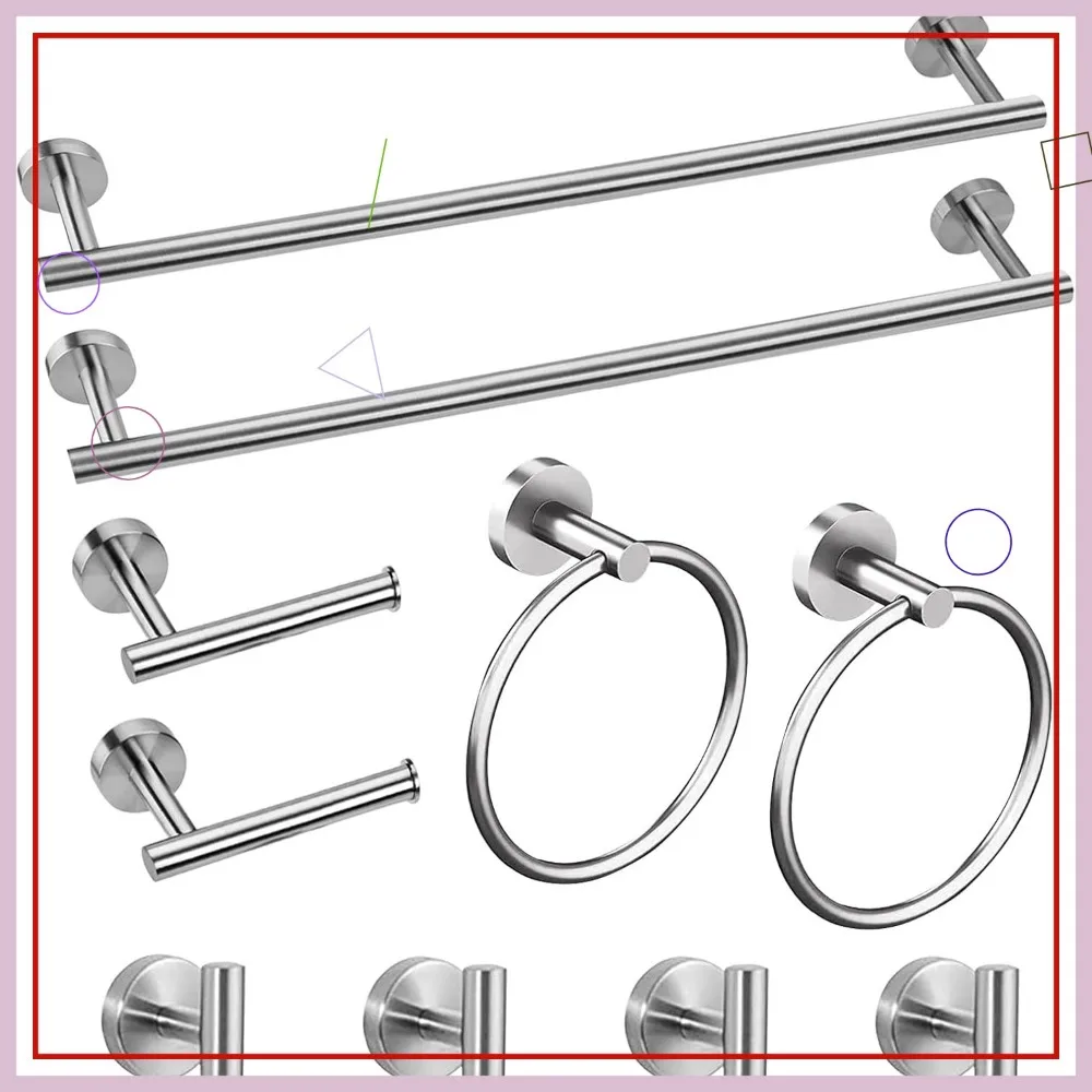 

10-Piece Brushed Nickel Bathroom Set with Towel Bar, Ring, Toilet Paper Holder, and Robe Hook in Stainless Steel