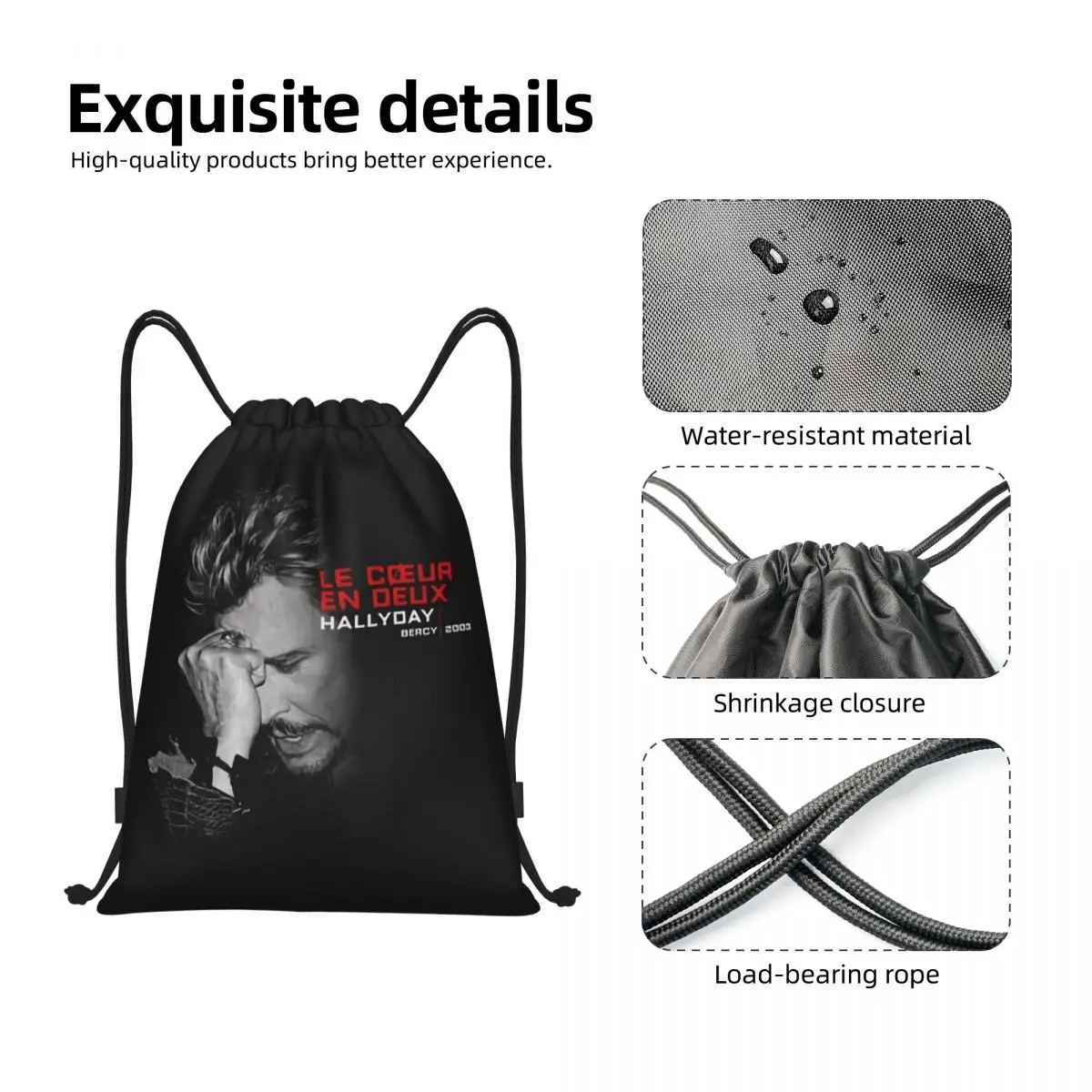 Johnny Hallyday Drawstring Bags Men Women Portable Sports Gym Sackpack France Rock Singer Shopping Backpacks