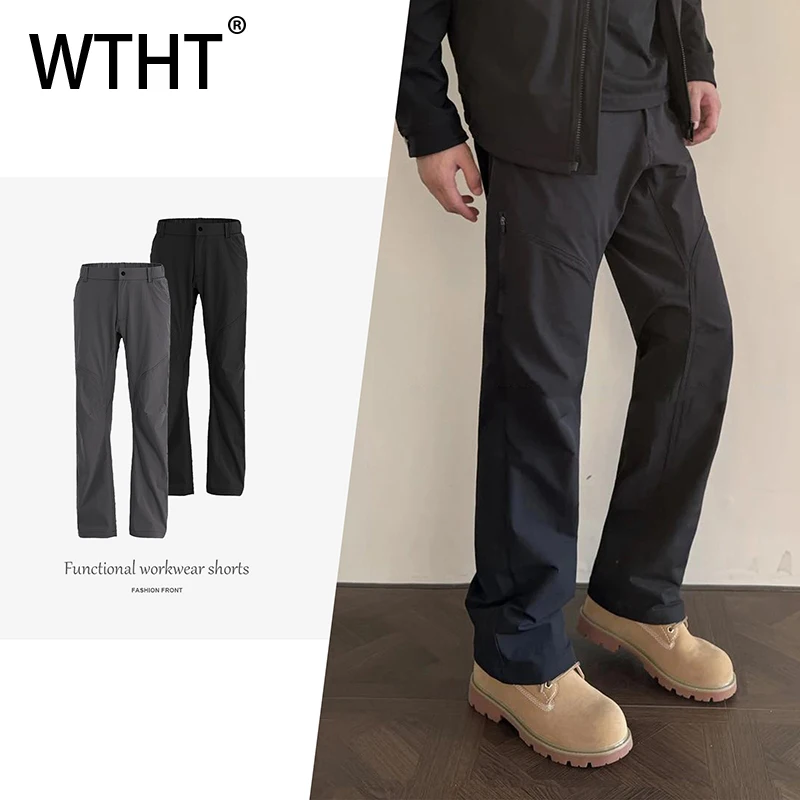 

WTHT Fashion Men's Solid Color Spliced Deconstruct Design Pants Trendy 2025 Autumn High-waisted Wide Leg Trousers Male 2A2394