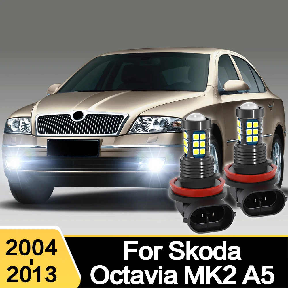 Światła samochodowe LED przednia żarówka światła przeciwmgielne dla Skoda Octavia MK2 A5 2004 2005 2006 2007 2008 2009 2010 2011 2012 akcesoria 2013