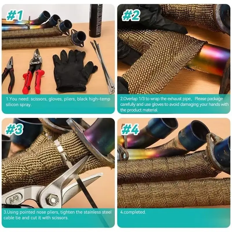 2026 New Fiberglass Heat Shield Tape 1 Rolls 1.5X25mmx5m With 4Pcs Stainless Steel Ties Exhaust Heat Wrap For Motorcycle Car