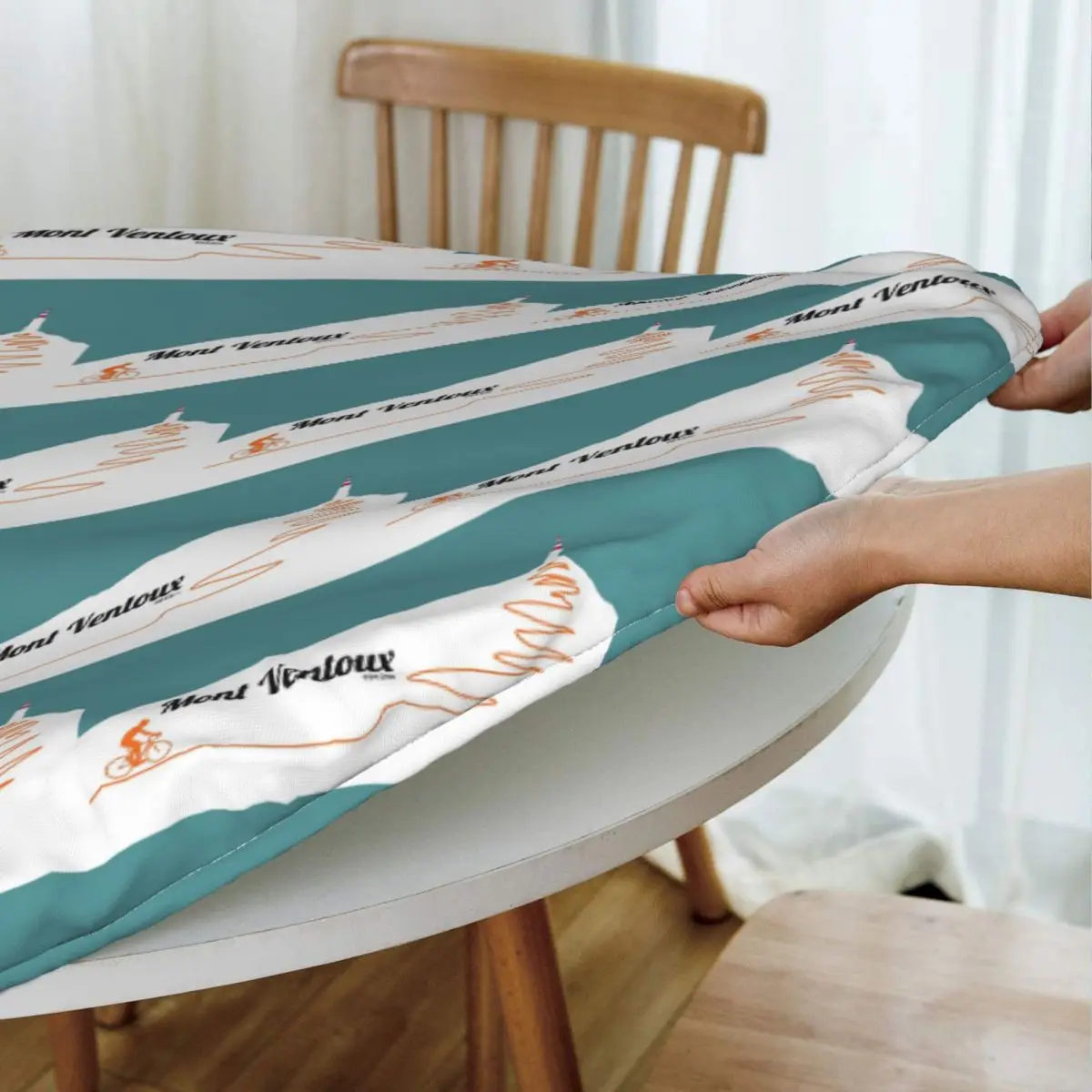 Mont Ventoux Cycling Artwork Waterproof Round Tablecloth Oilproof Table Cloth for Kitchen Events Dining Table Cover