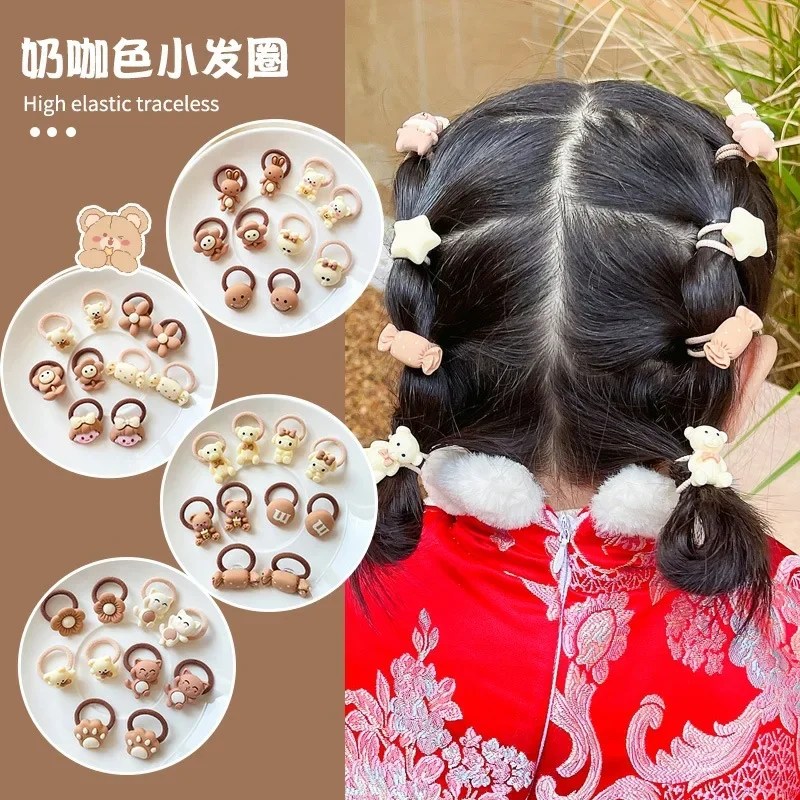 10-piece children's rubber band Korean version milk coffee color high stretch headwear baby cartoon strong thumb ring