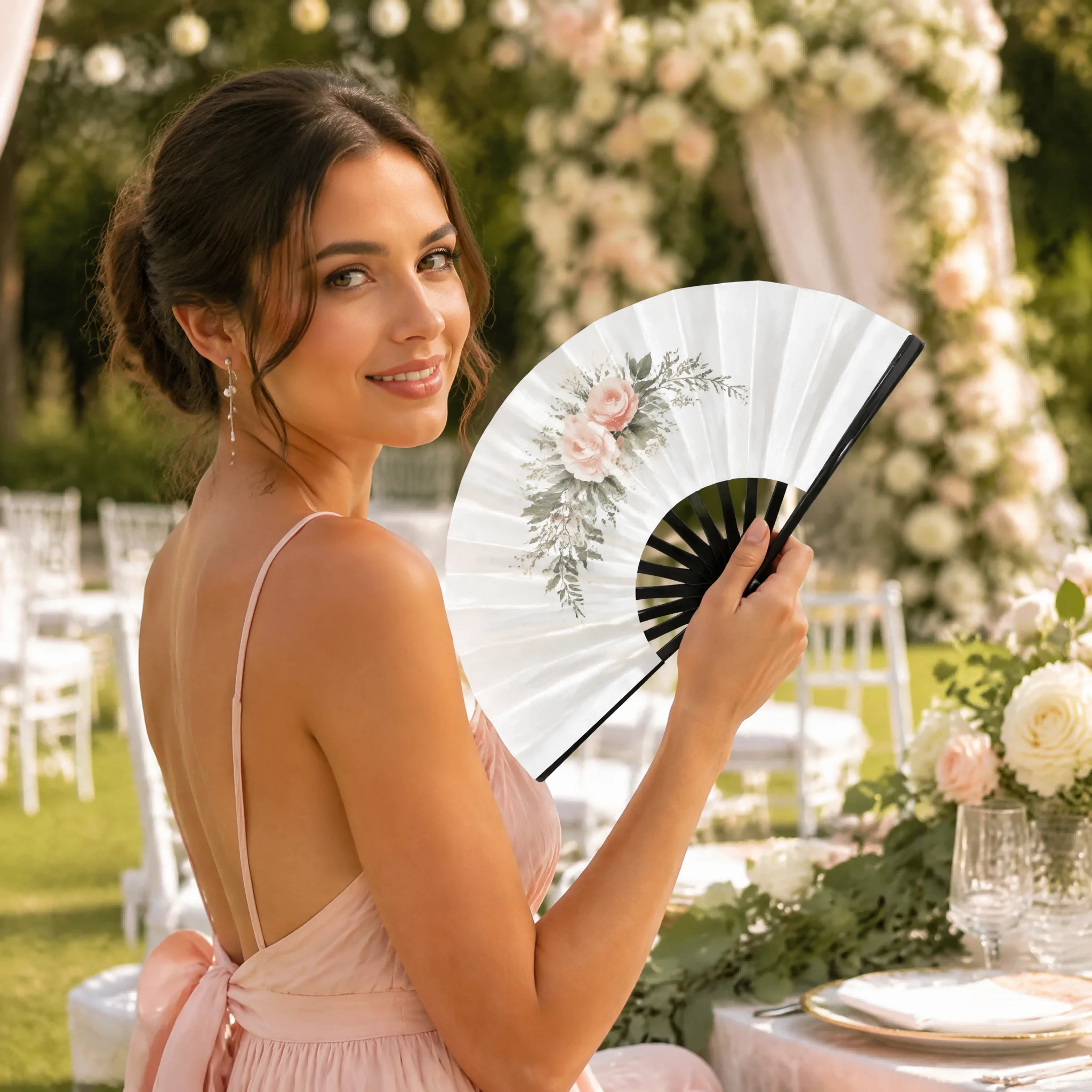 Custom Personalized 8 Inch Folding Fan Wedding Favor Gift with Name Date, Elegant Hand Fan for Guest Party Decoration