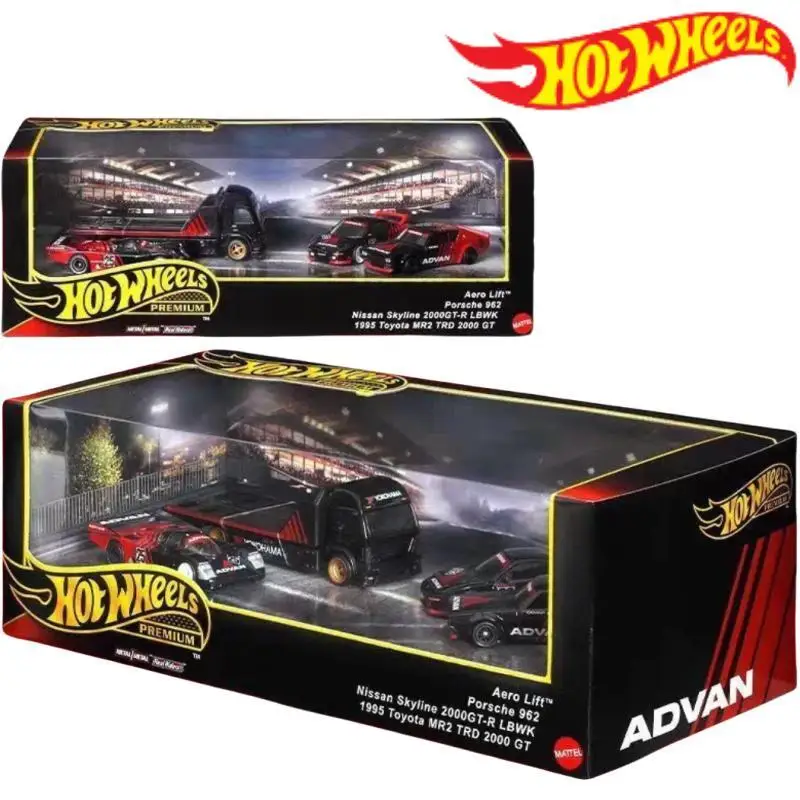 

Original Hot Wheels Premium Garage Advan Aero Lift Porsche 962 Nissan Skyline 1/64 Diecast Vehicle Model Collection GMH39 Toy