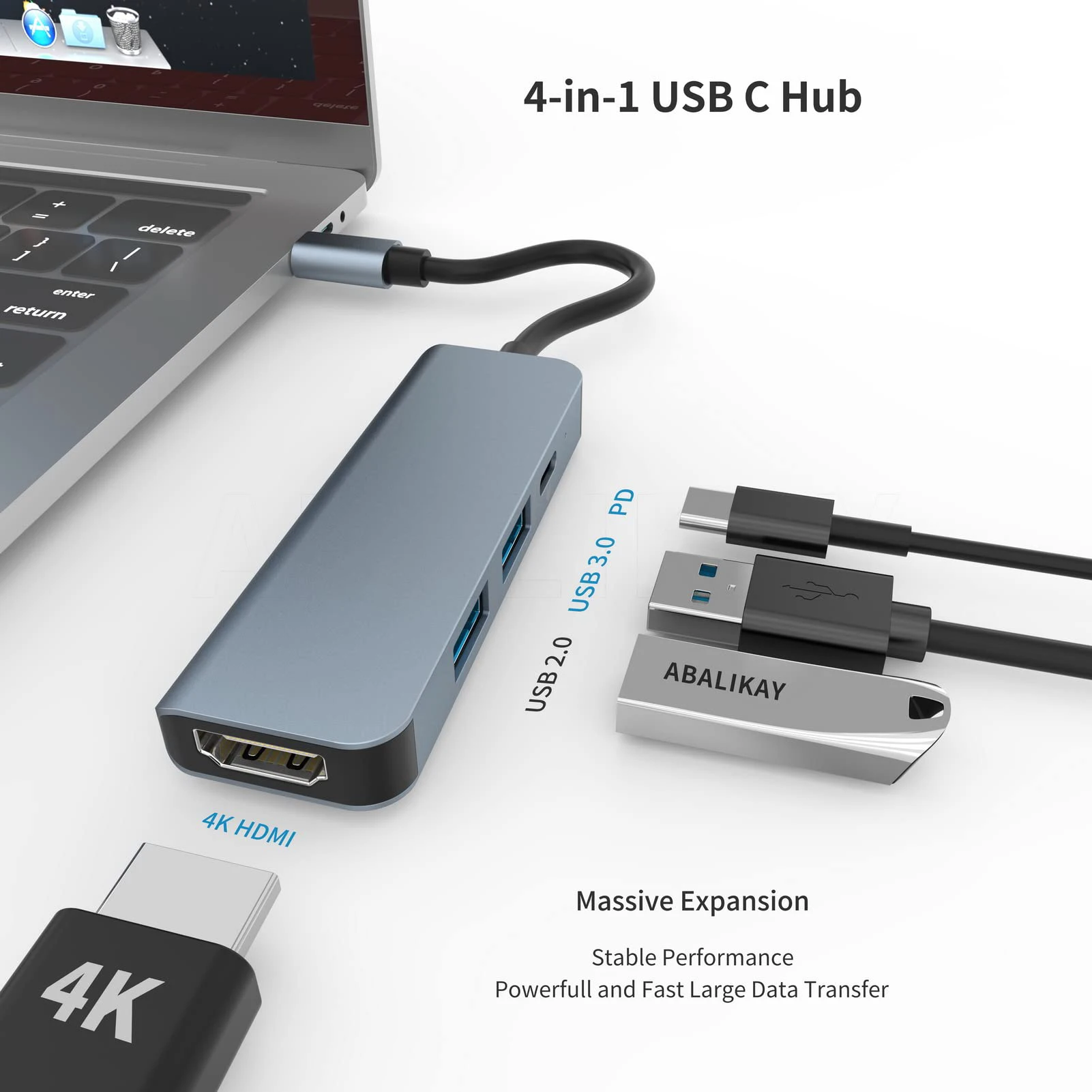 4 in 1 USB C HUB Type C 4K@30Hz HDMI-Compatible USB 3.0 PD100W Multiport Adapter Docking Station for Laptop Dell Nintendo Switch