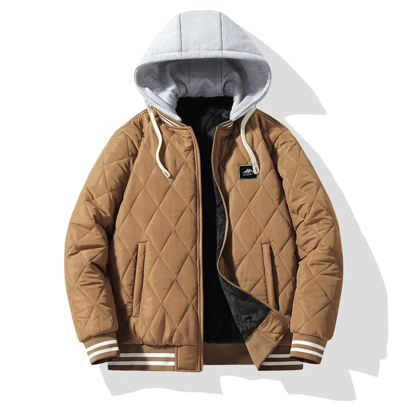 

Winter Jackets for Men Faux Two-Piece Windproof Parka Warm Coat with Hood Thickened Cotton Jacket Men's Outerwear Korean Version